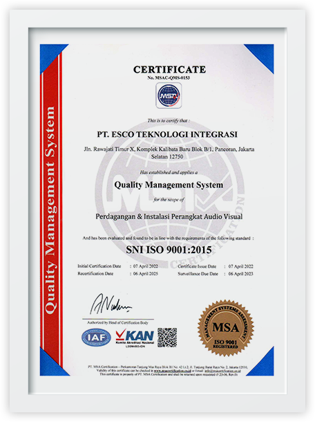 About esco website about us certificate frame 60
